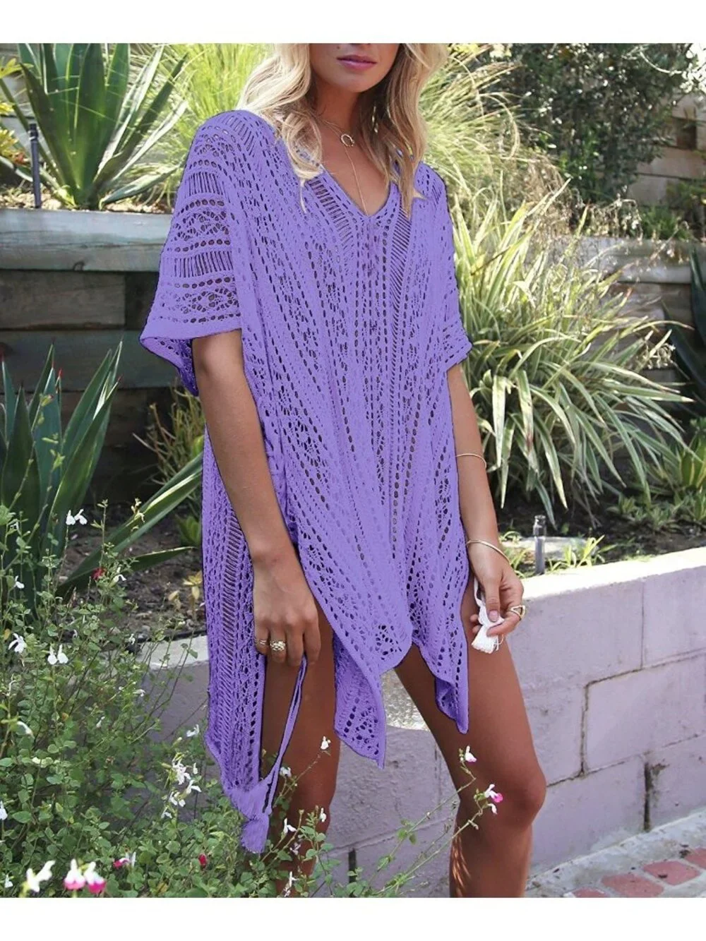 Women Lavender Crochet Cover up Summer Swimsuit Bikini Swimwear Beach - Picture 2 of 4